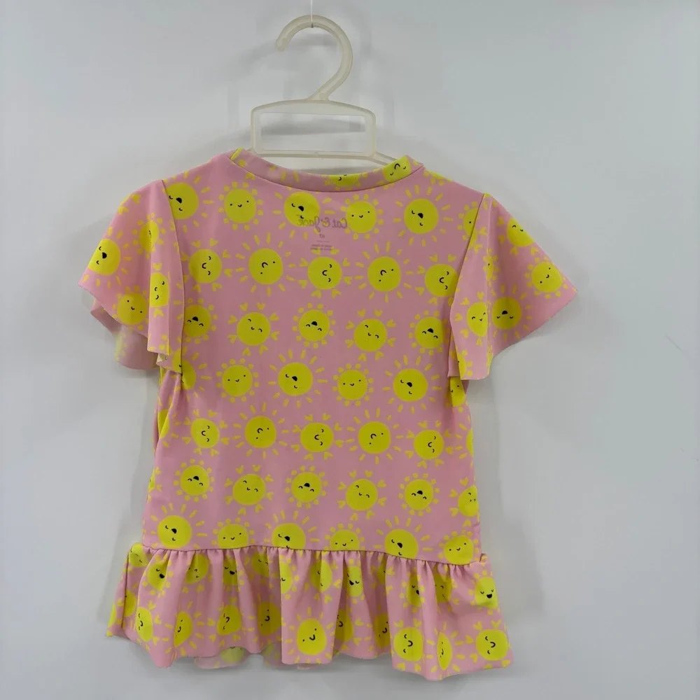 Cat & Jack Rash Guard Kids 4T Pink Sun Peplum‎ Flutter Sleeve Swim Top Summer